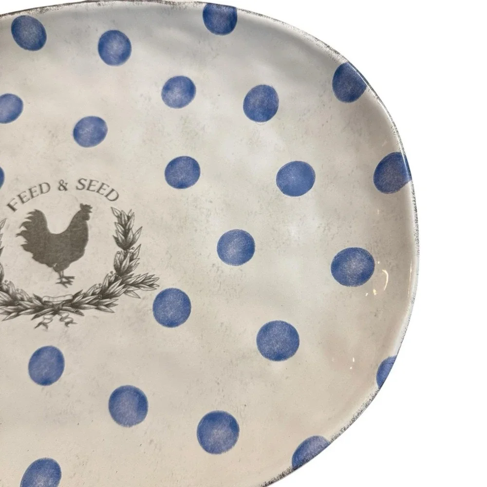 Certified International Susan Winget Feed & Seed Blue Dot Oval Platter 17